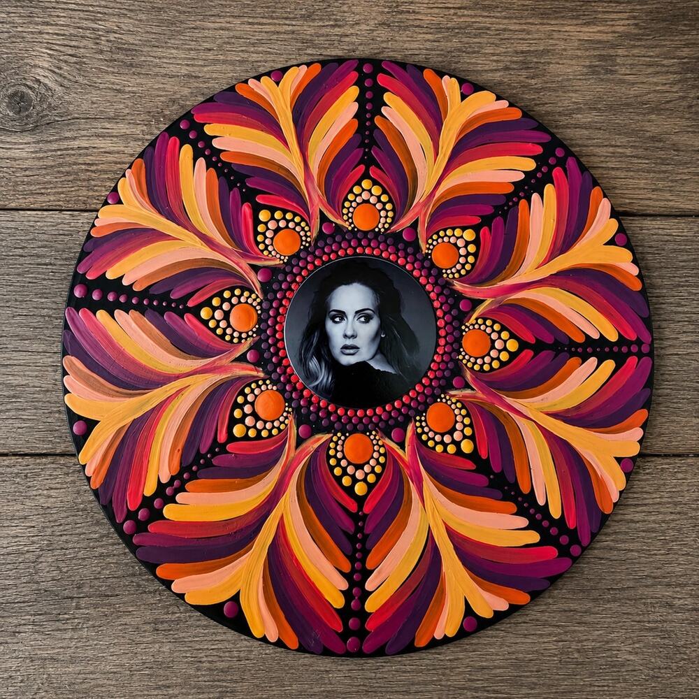 Hand Painted Adele Vinyl Record Dot Mandala Tribute Wall Art